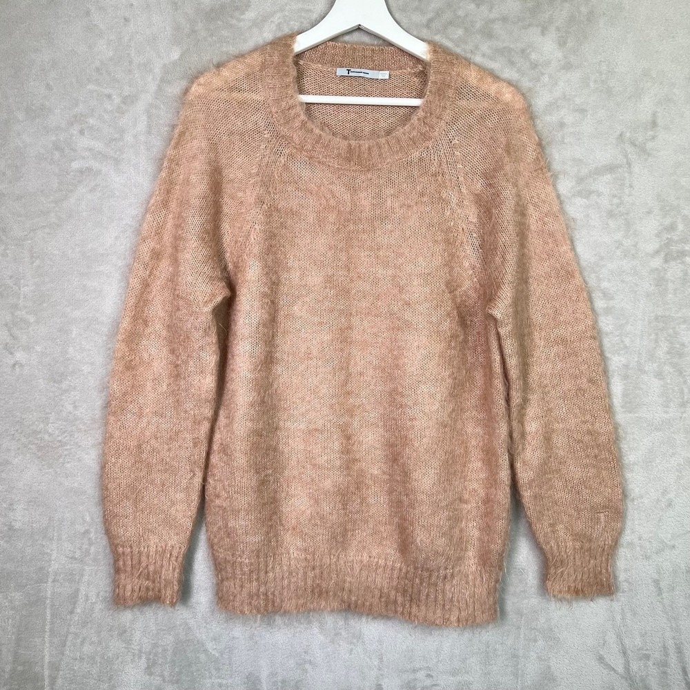 T‎ By Alexander Wang Sweater Women's Small Mohair Blend Pink Tan Fuzzy